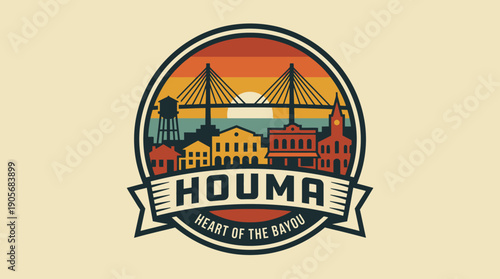 Houma Louisiana Emblematic Cityscape with Iconic Bridge and Historic Buildings Representing the Heart of the Bayou Region