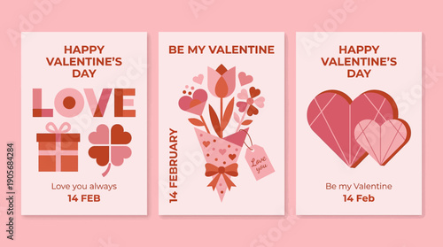 Lovely flat design illustrations for heartfelt expressions, featuring stylized hearts, elegant flowers, and symbolic gifts to celebrate affection and joy