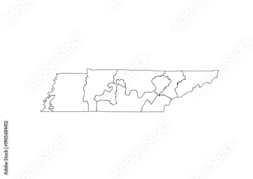 Tennessee Congressional Districts Map 119th Congress Vector Illustration USA House of Representatives Electoral Boundaries 2026 Voting Precincts Government Data Vis Black White Outline Transparent Car