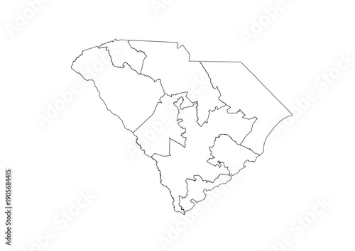 South Carolina Congressional Districts Map 119th Congress Vector Illustration USA House of Representatives Electoral Boundaries 2026 Voting Precincts Government Data Vis Black White Outline Transparen