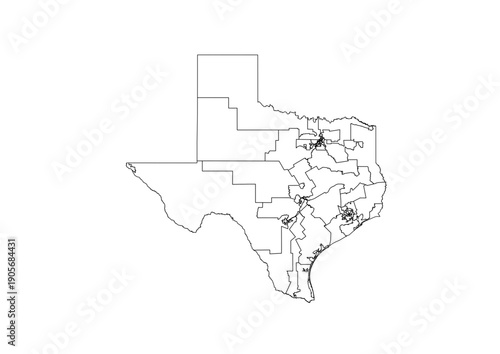 Texas Congressional Districts Map 119th Congress Vector Illustration USA House of Representatives Electoral Boundaries 2026 Voting Precincts Government Data Vis Black White Outline Transparent Cartogr