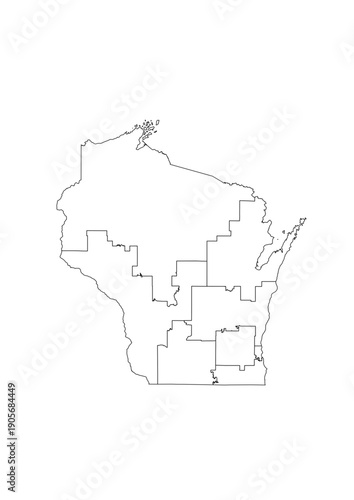 Wisconsin Congressional Districts Map 119th Congress Vector Illustration USA House of Representatives Electoral Boundaries 2026 Voting Precincts Government Data Vis Black White Outline Transparent Car