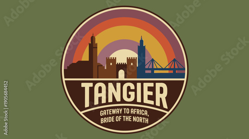 Tangier Cityscape Sticker Gateway to Africa, Bride of the North - A Vintage Travel Souvenir Design Celebrating Morocco's Coastal Charm and Vibrant Culture