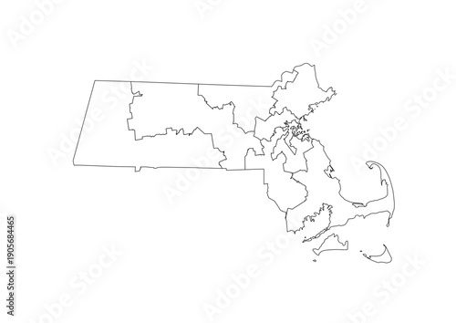 Massachusetts Congressional Districts Map 119th Congress Vector Illustration USA House of Representatives Electoral Boundaries 2026 Voting Precincts Government Data Vis Black White Outline Transparent