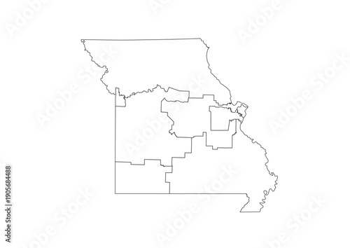 Missouri Congressional Districts Map 119th Congress Vector Illustration USA House of Representatives Electoral Boundaries 2026 Voting Precincts Government Data Vis Black White Outline Transparent Cart
