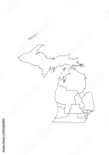 Michigan Congressional Districts Map 119th Congress Vector Illustration USA House of Representatives Electoral Boundaries 2026 Voting Precincts Government Data Vis Black White Outline Transparent Cart