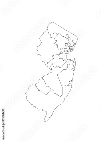 New Jersey Congressional Districts Map 119th Congress Vector Illustration USA House of Representatives Electoral Boundaries 2026 Voting Precincts Government Data Vis Black White Outline Transparent Ca