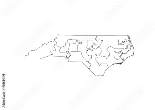 North Carolina Congressional Districts Map 119th Congress Vector Illustration USA House of Representatives Electoral Boundaries 2026 Voting Precincts Government Data Vis Black White Outline Transparen