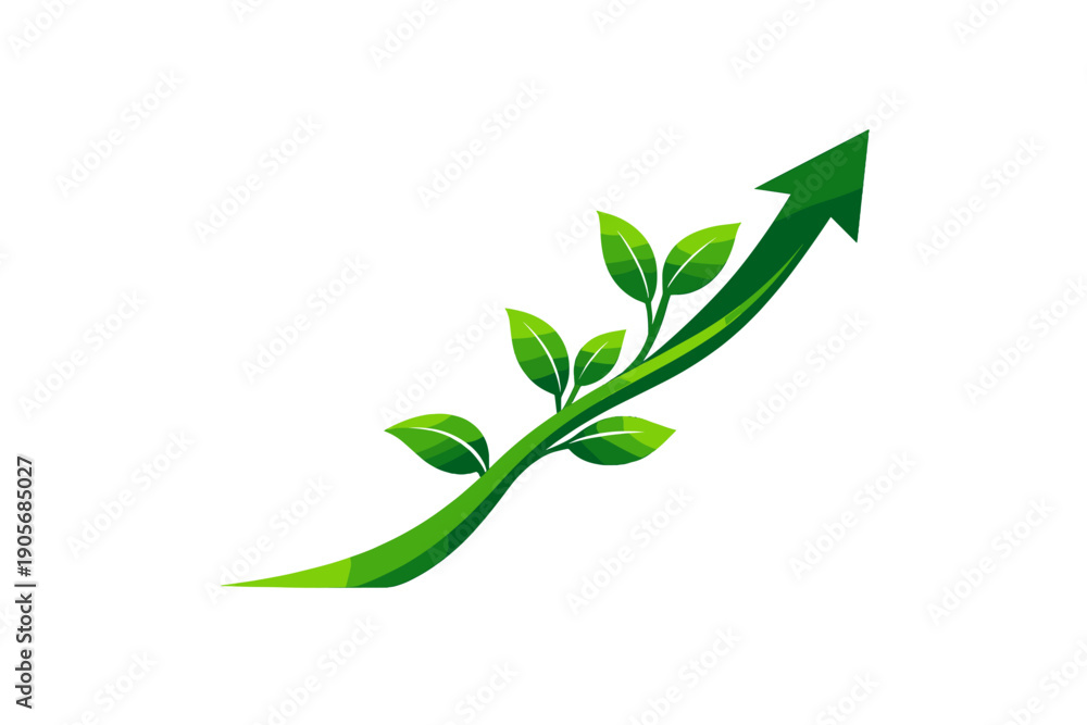 Obraz premium Growing plant symbol with upward arrow illustration showing progress in nature and sustainability efforts in green design