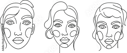 Abstract female face line art portrait set with minimalist one line drawing style modern beauty illustration collection