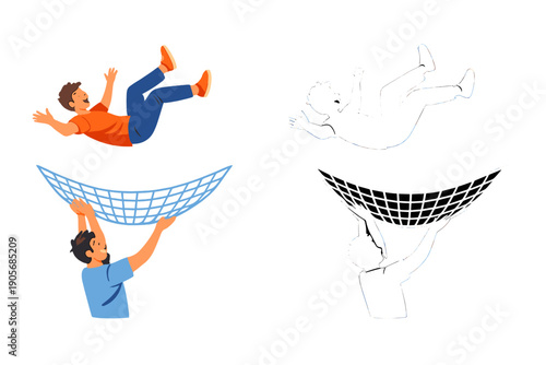 Kids practice acrobatics and safety measures while playing on a trampoline with a safety net during a sunny afternoon at the park