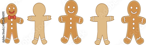 Cute gingerbread cookie characters collection with smiling Christmas biscuits festive cartoon vector illustration set
