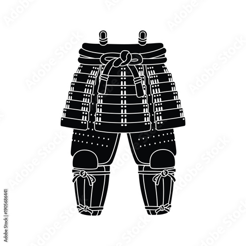 Traditional Japanese Samurai Leg Armor Silhouette Featuring Haidate Thigh Guards and Suneate Shin Protectors Isolated on White Background for Historical Design and Martial Arts Graphics