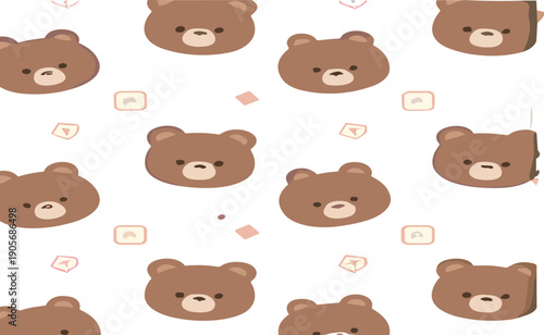 Cute teddy bear seamless pattern cartoon vector illustration of adorable brown bears on pastel background
