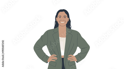 Smiling woman standing confidently.