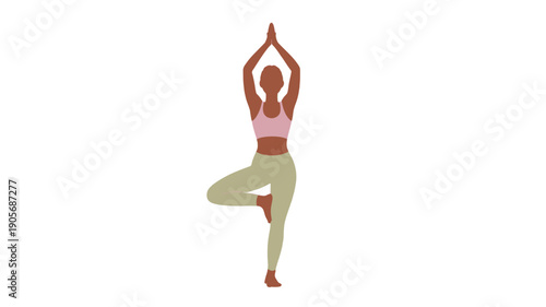 A serene moment of a woman performing the tree pose in yoga.