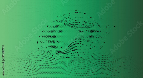 Green Gradient with Swirling Black Dot Abstract Wave Form