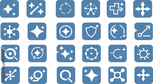 AI Feature Icon Vector Set with Sparkle, Automation, Network, Refresh, Shield, and Action Symbols for Artificial Intelligence Interfaces, SaaS Dashboards, and Modern App UI Design
