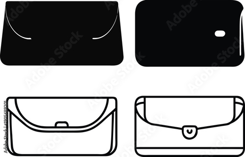 Stylish clutch bags and evening purses icons set for fashion accessories and luxury handbag design illustrations and branding