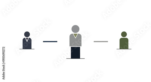 Vector illustration of three business people icons connected by lines, communication or teamwork concept, for presentation or website, Isolated on transparent background, png