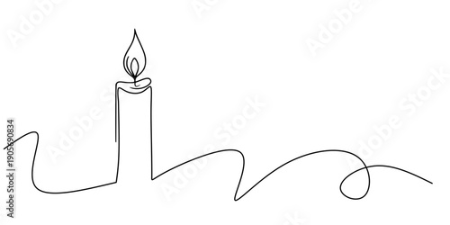 Candle with Flame, A continuous line drawing of a lit candle, symbolizing light, hope, and mindfulness