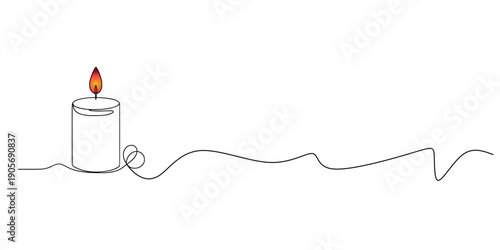 Minimalist Candle Outline, A continuous line drawing of an unlit candle with a wick, symbolizing calmness and potential energy