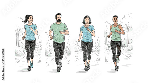 People Jogging Together for Health Fitness and Exercise in an Outdoor Setting
