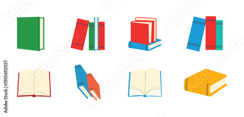“Cute Open School Textbooks and Colorful Book Stacks – Flat 2D Vector Education Concept”