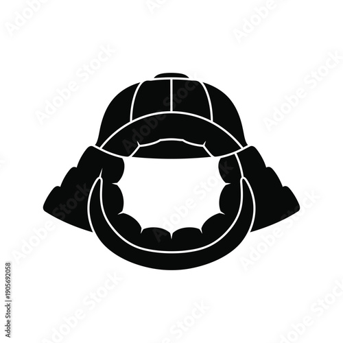 Stylized Black Japanese Kabuto Helmet Icon Graphic Design