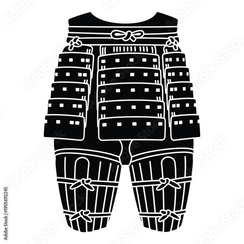 Stylized Black and White Japanese Samurai Armor Vector Illustration
