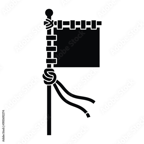 Graphic Icon of a Black Flag on Pole with Ropes and Decorative Knots