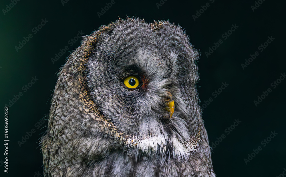 Naklejka premium Great grey owl (Strix nebulosa) close-up.