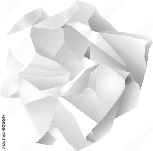 折り重なった紙が立体的に丸まり形成された抽象ホワイトオブジェクト素材｜クラッシュ・混乱・再構築を表現するペーパークラフト風デザイン背景