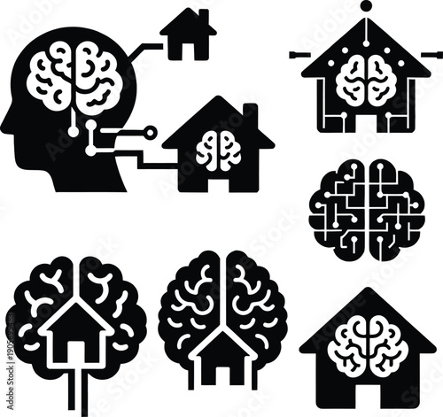 Modern smart home automation system interface showing connected devices like lighting, security cameras, and temperature control on a digital tablet.