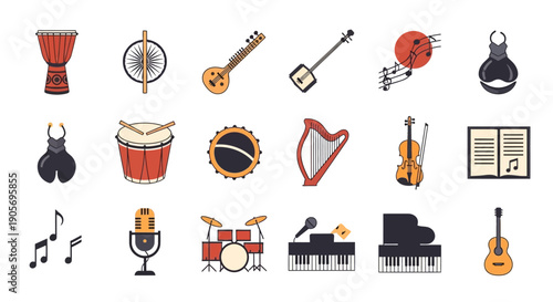 Collection of Various Musical Instruments Icons.
