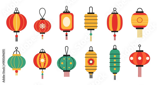 Colorful Chinese Lanterns Hanging in Isolation.