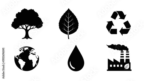 Ecological Impact: Black and White Iconography of Sustainability and Pollution