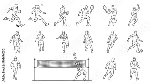 Dynamic Black and White Action Poses Illustration for Sports and Activity Themes