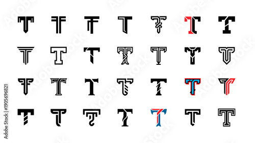 Diverse Graphic T Letter Designs: Conceptual Typography Set for Logo and Branding