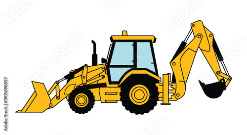 Backhoe loader machine vector illustration for construction and heavy equipment industry use worldwide