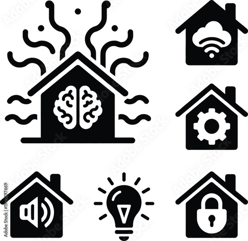 A modern smart home automation system interface showing various connected devices and energy management controls in a contemporary living room setting.