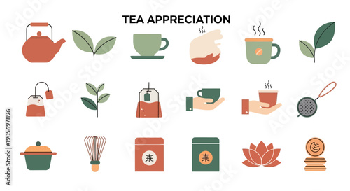 Tea related icons and illustrations collection.