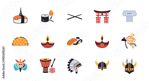 Japanese Culture Icons and Symbols Collection.