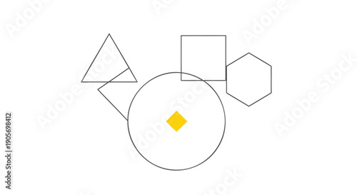Geometric shapes icons set, circle, triangle, square, hexagon, yellow diamond, vector illustration for website or app UI, isolated on transparent background, png