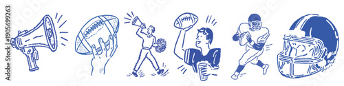 Hand drawn american football doodle icons set