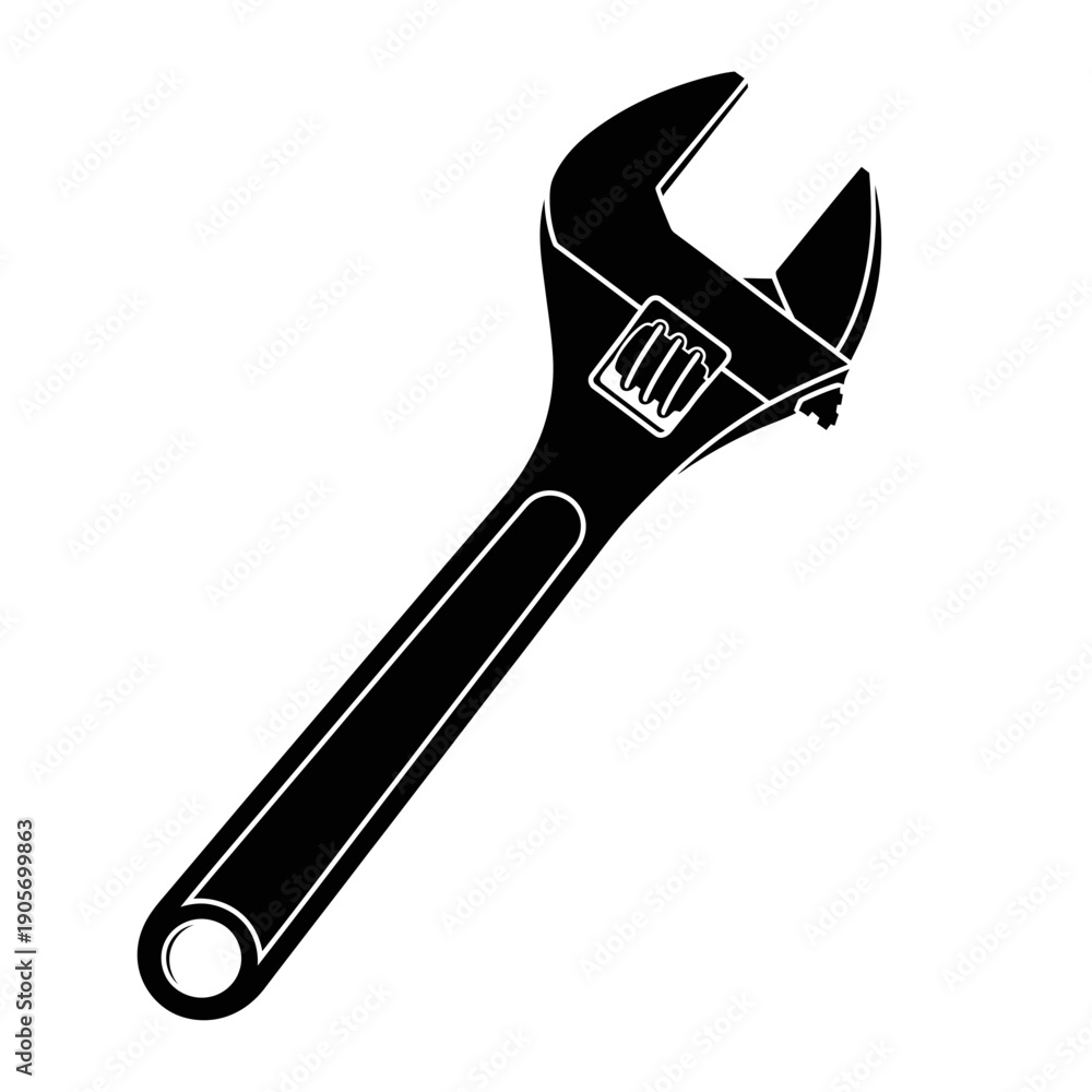 Obraz premium Silhouette of an Adjustable Wrench Spanner Tool Vector Icon for Mechanic and DIY Repair Projects
