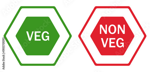 Veg Non-Veg Food Identification Hexagon Icons