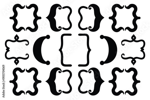 set bracket braces parenthes silhouette line art vector illustration with a white background