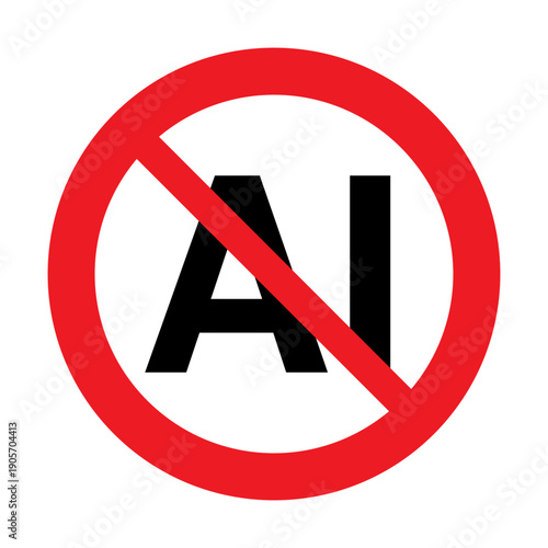 Standalone "AI Prohibited" Regulatory Icon – Red Circular Prohibitory Symbol with Black Artificial Intelligence Text