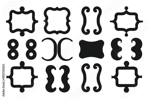 set bracket braces parenthes silhouette line art vector illustration with a white background